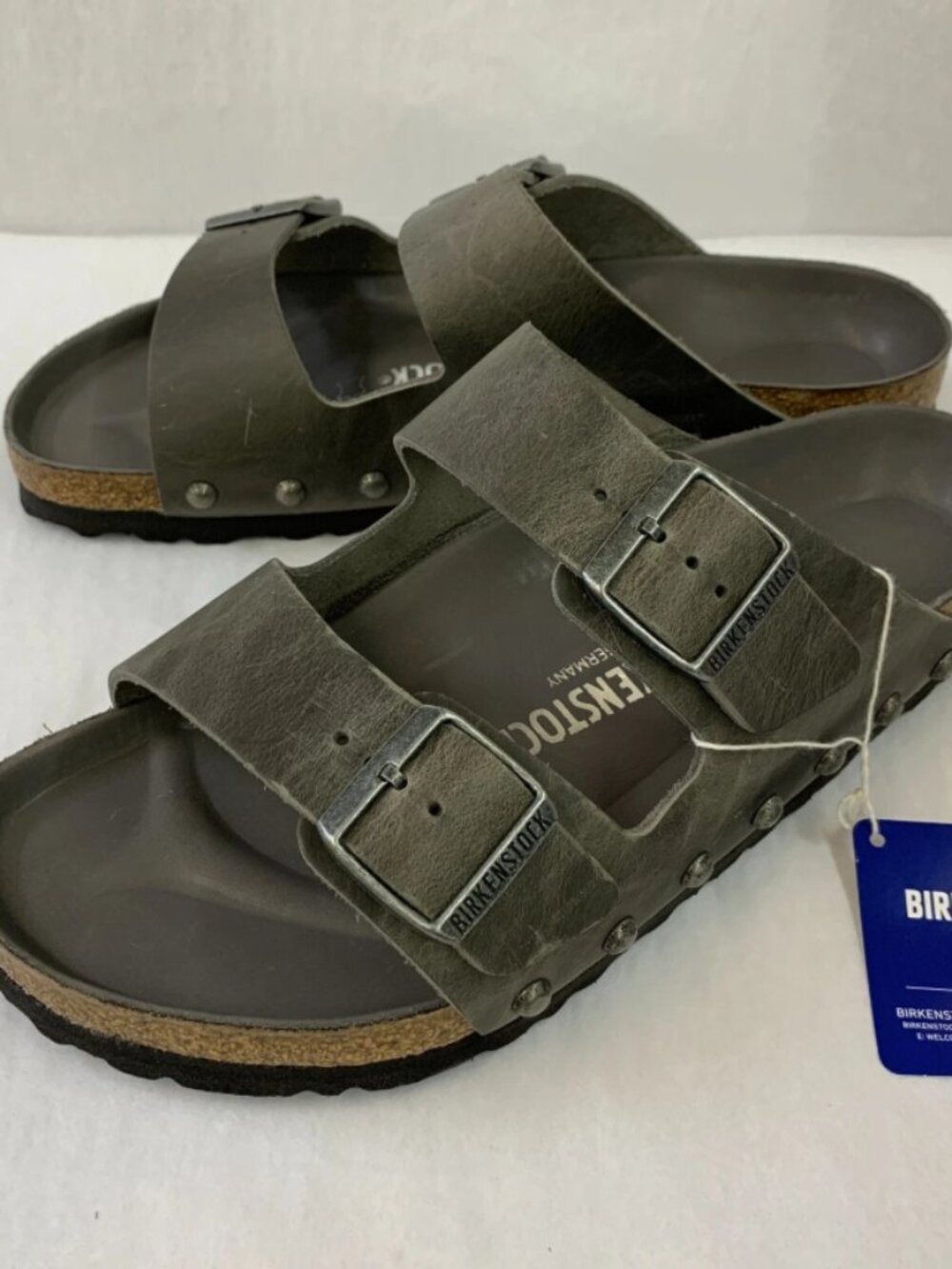 Birkenstock Arizona Light Studs Iron Oiled Leather Exquisite Footbed Narrow - Picture 3 of 5